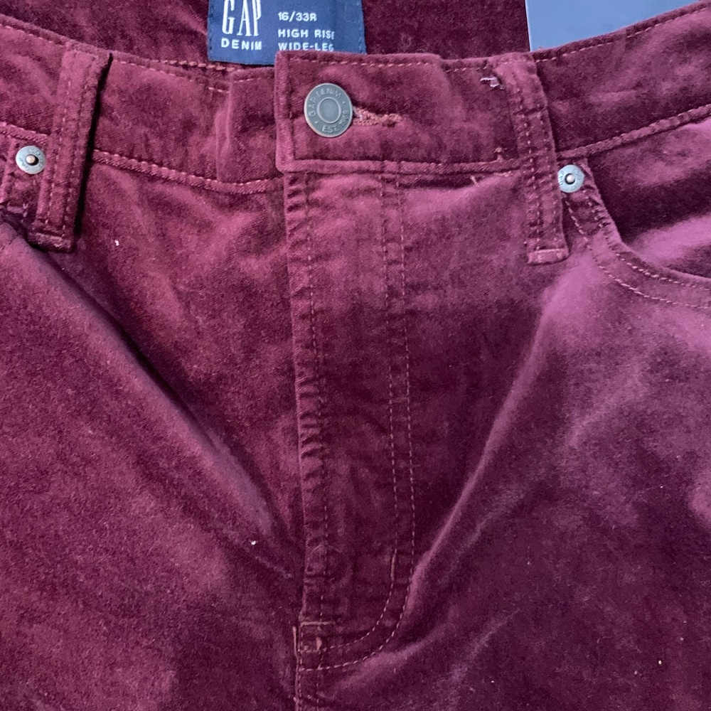 Gap NWT Burgundy Wide Leg Velvet Dress Pants Size 16 High Rise Holiday Trousers - Picture 5 of 7